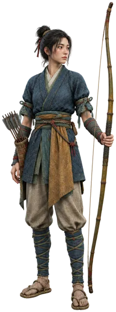 Porch Archer dengan busur bambu setinggi badan